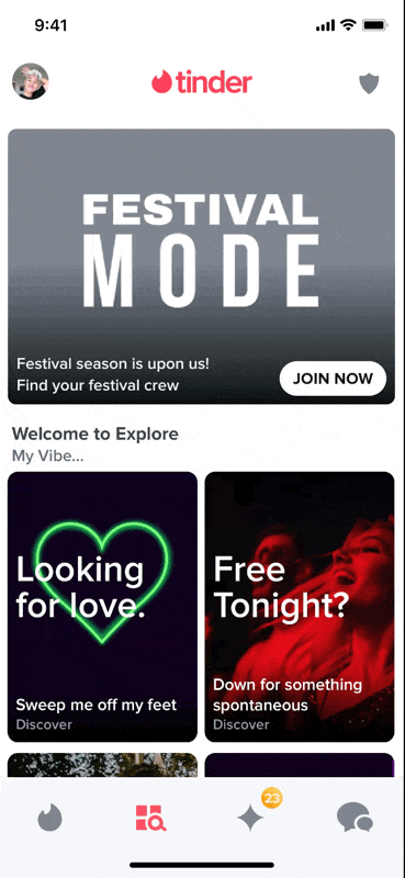 Test flow 2: pick multiple festivals, swipe in one mixed cardstack